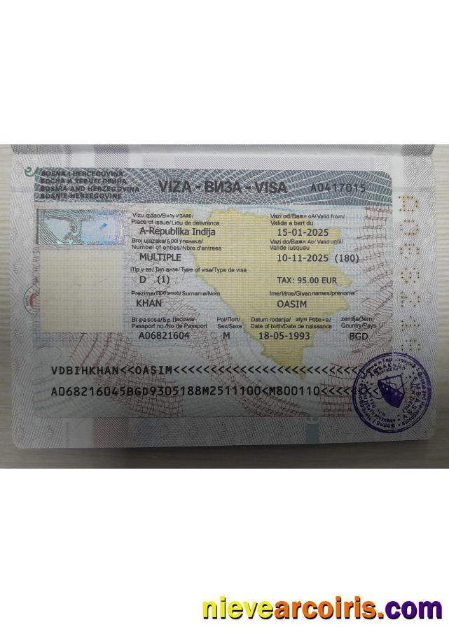 Bosnia and Herzegovina travel visa with passport page